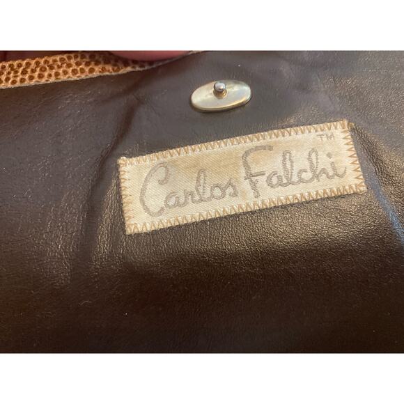 Carlos Falchi Vintage Fabulous Large Brown Skins Leather & Snakeskin Clutch - Picture 5 of 8